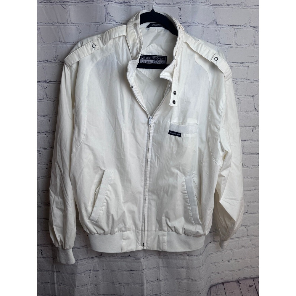 Members Only Jacket Full Zip Lightweight Bomber Style Ivory Casual Size M